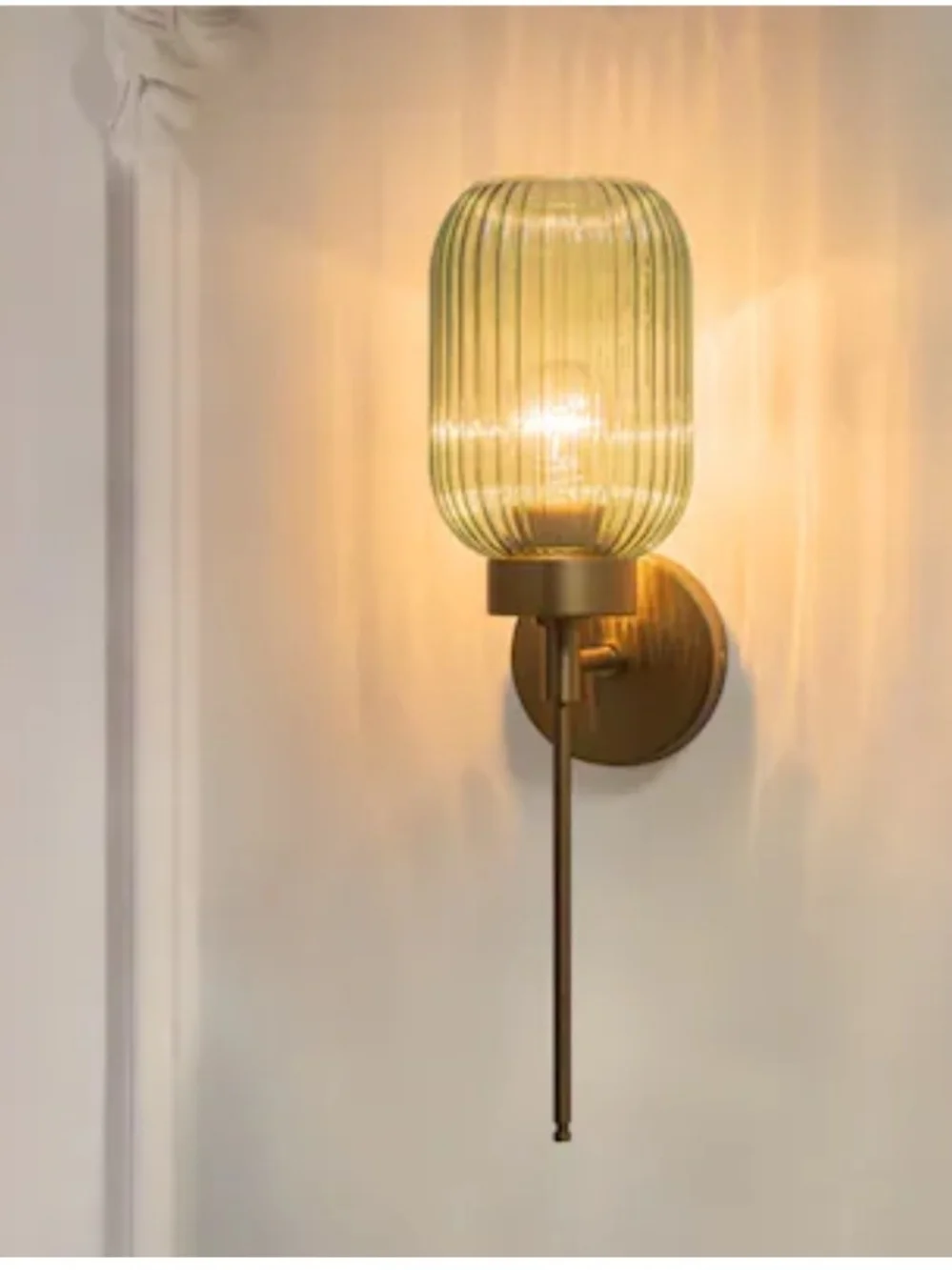 Brass Wall Lantern with Green Ribbed Glass Shade